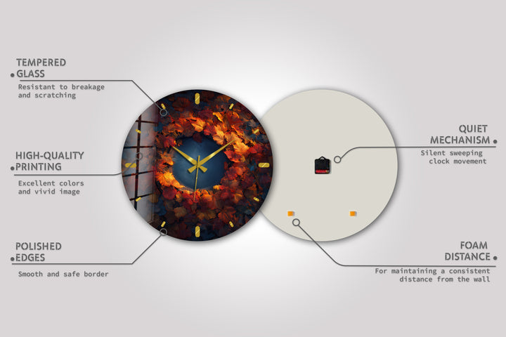 Glas-Wanduhr mit Herbstblättern – rustikales Herbstkranz-Dekor