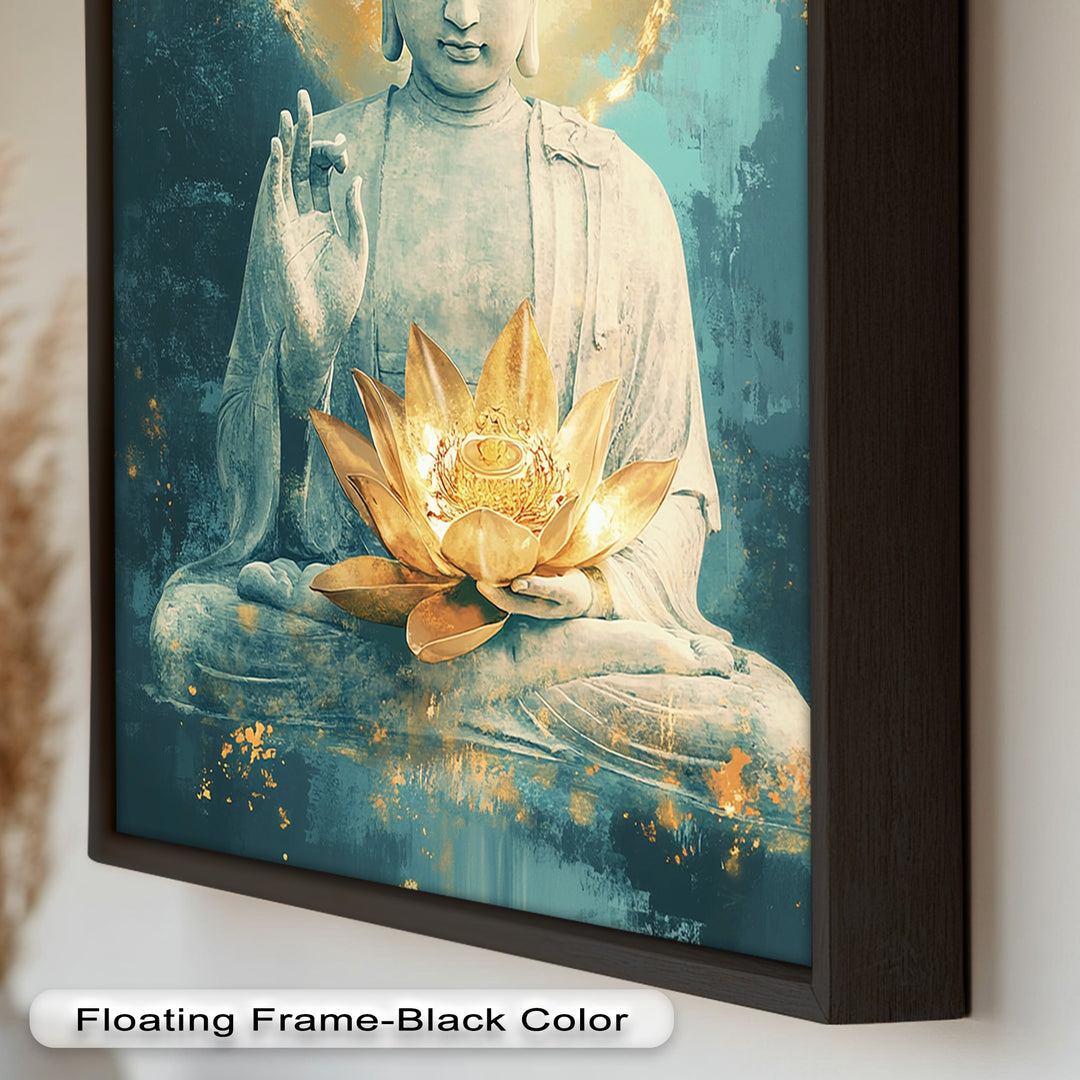 Buddha with Lotus Flower Wall Art – Religious Oil Painting