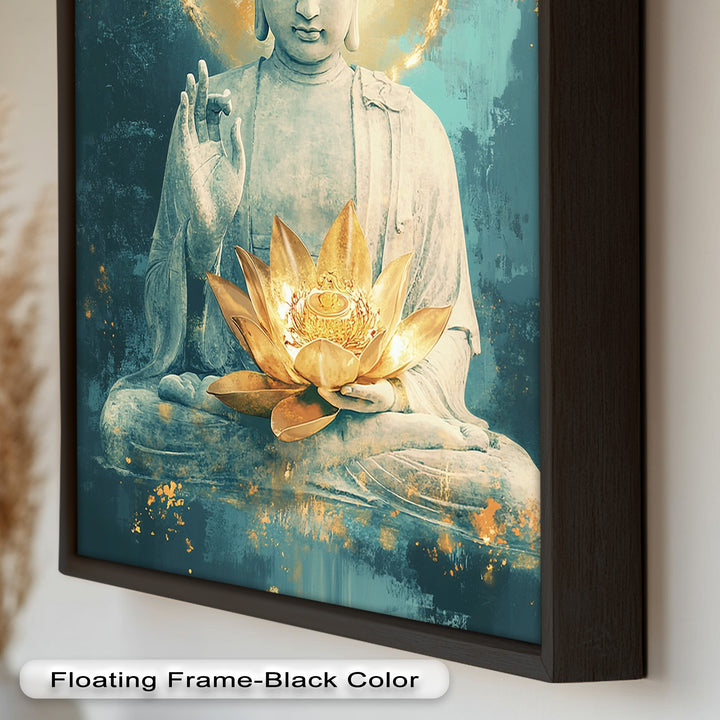 Buddha with Lotus Flower Wall Art – Religious Oil Painting