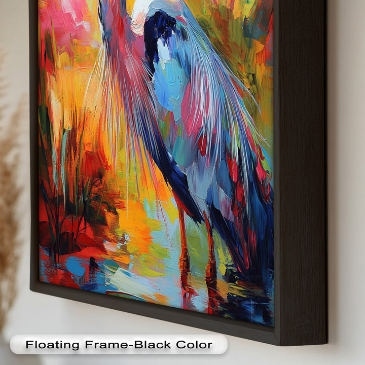 Colored Heron in Abstract Color Splash – Animal Oil Painting