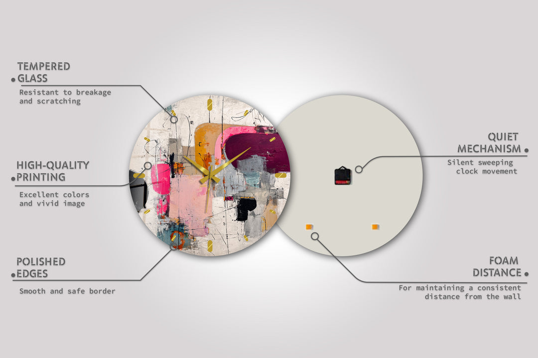 Pink Abstract Glass Wall Clock – Modern Geometric Art
