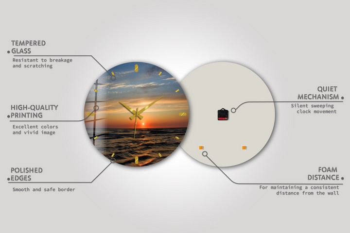 Ocean Sunset Glass Wall Clock – Coastal Beach Decor