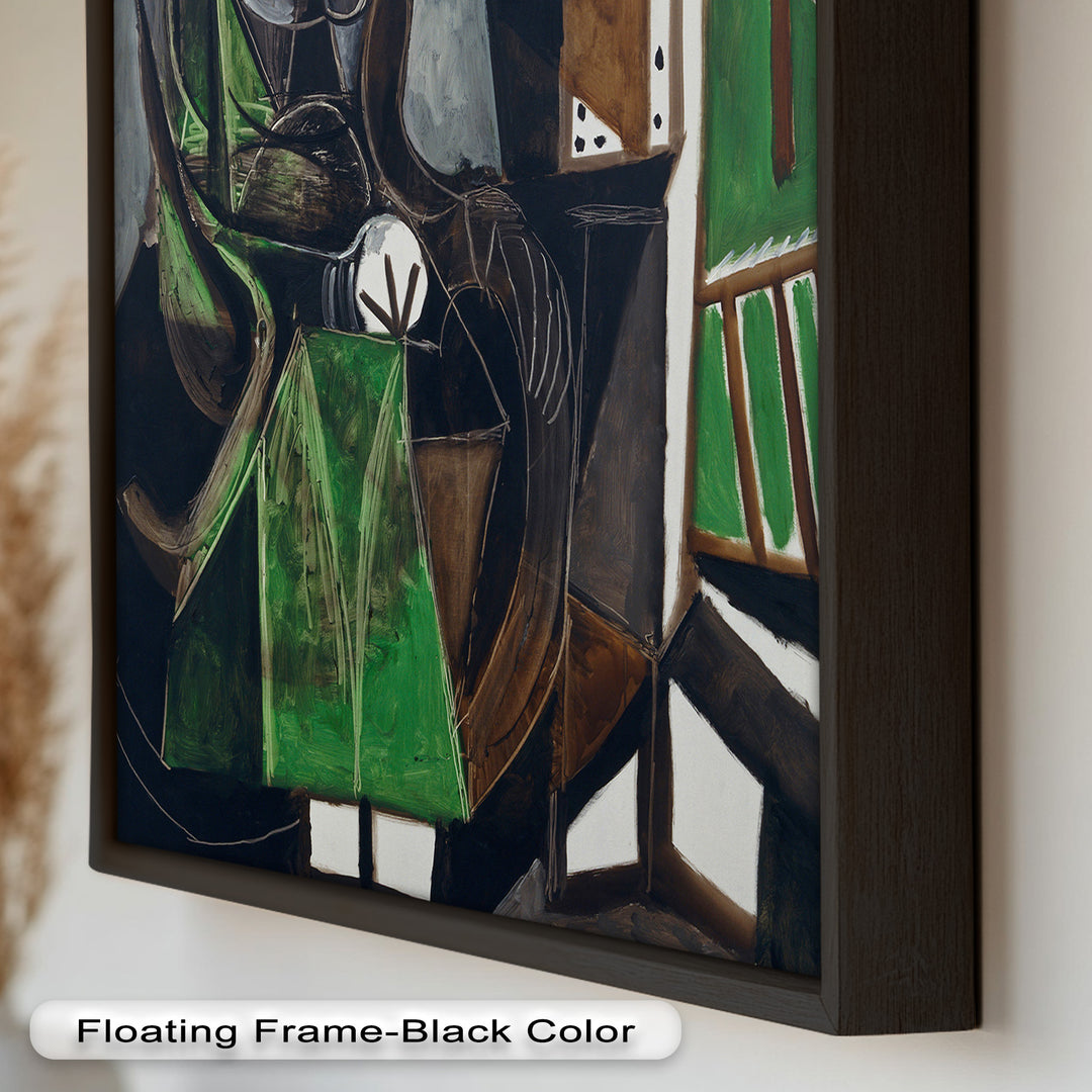 Figure by the Window – Abstract Green Interior Picasso Oil Painting
