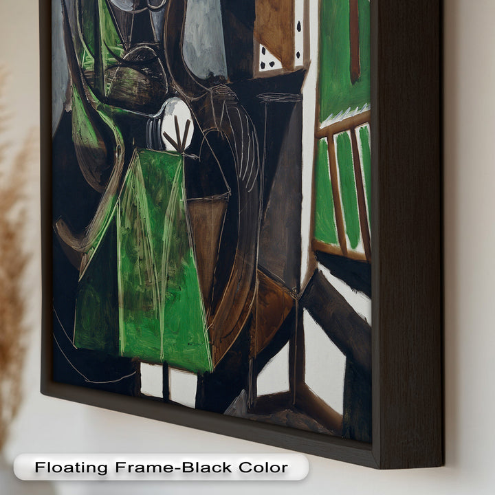 Figure by the Window – Abstract Green Interior Picasso Oil Painting