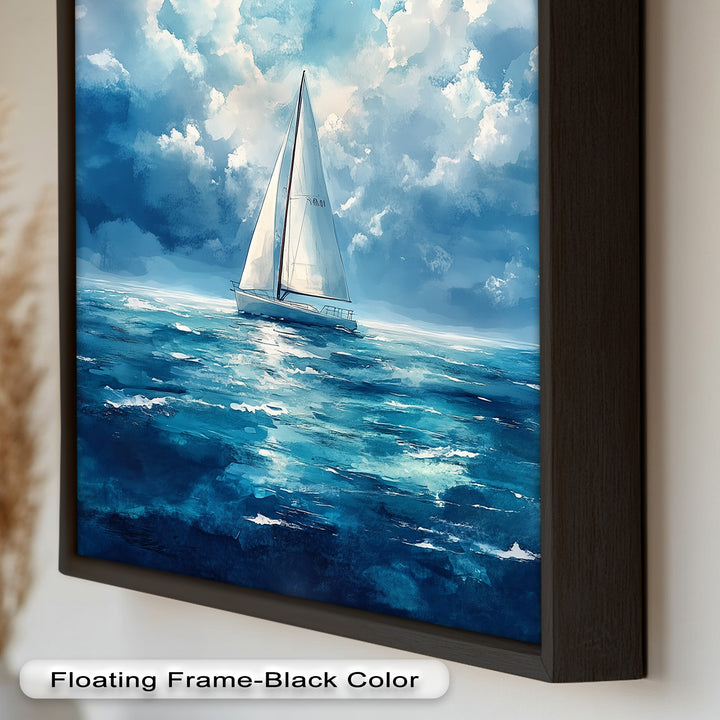 Blue Sky – White Sailboat Oil Painting