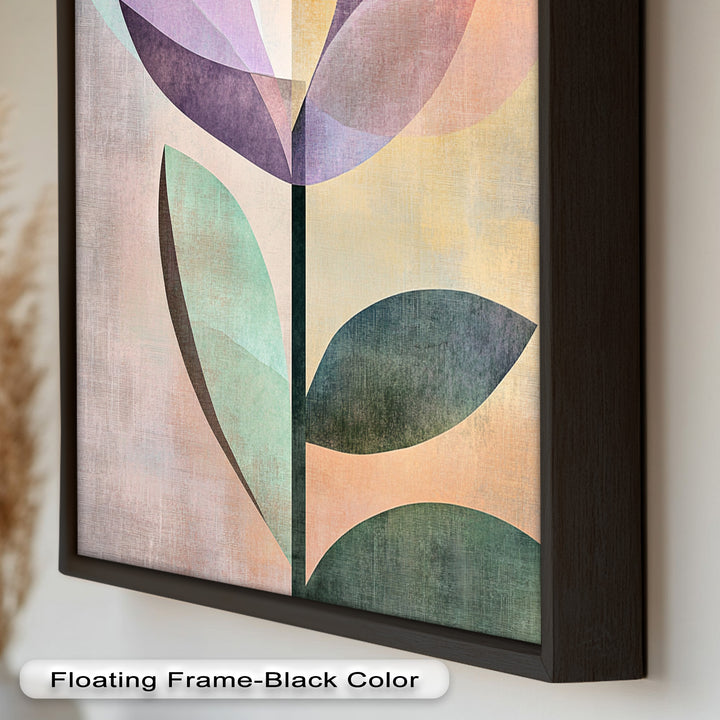 Purple Bloom – Minimalistisches geometrisches Blumenölgemälde