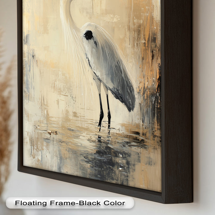 Golden Stillness – Heron in Reflective Water Oil Painting