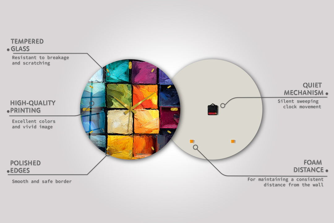 Colorful Abstract Glass Wall Clock – Textured Geometric Painting