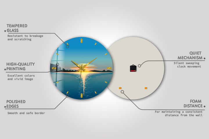 Minimalist Ocean Sunset Glass Wall Clock – Coastal Decor