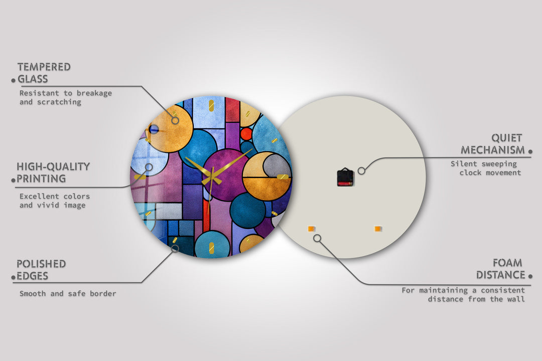 Colorful Geometric Glass Wall Clock – Modern Abstract Circle Art