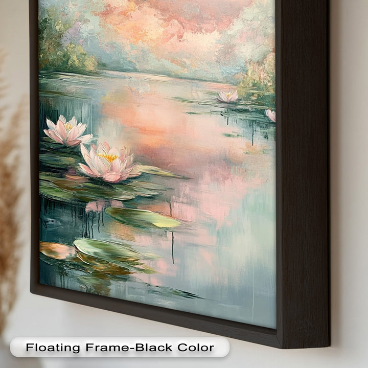Pastel Water Lilies in Tranquil Lake - Flower Oil Painting
