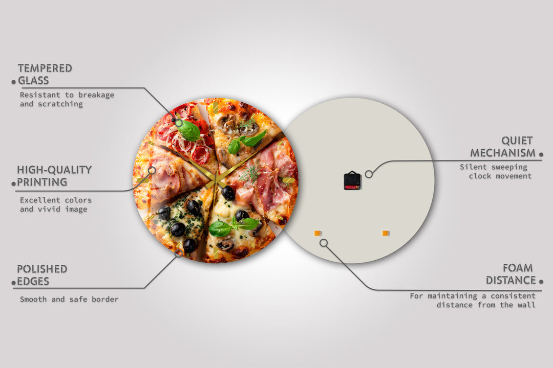 Pizza Glass Wall Clock – Italian Kitchen Wall Decor