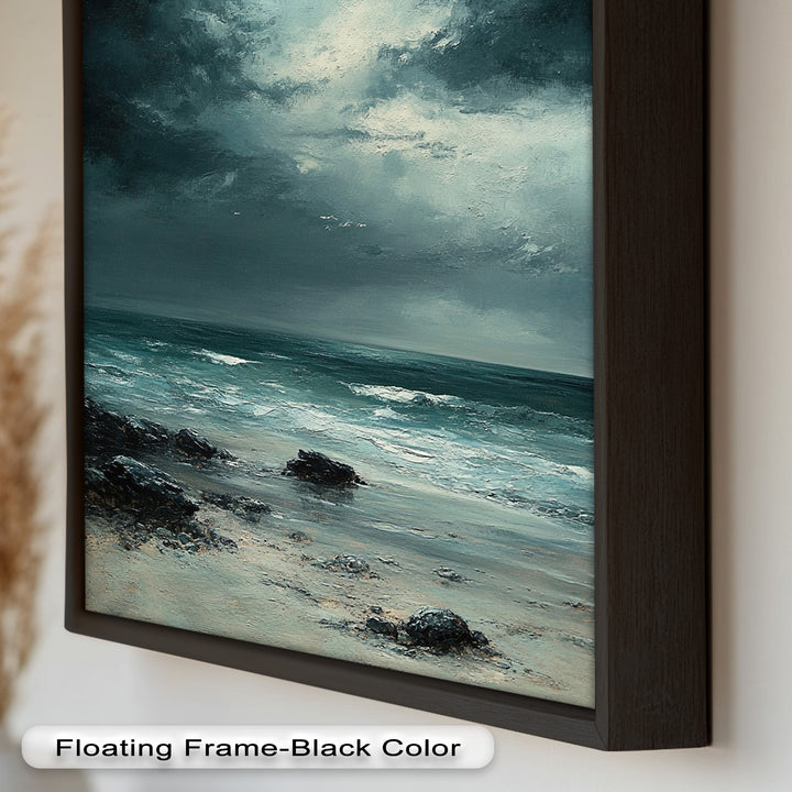 Stormy Beach Wall Art - Seascape Framed Oil Painting