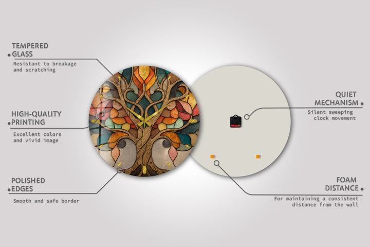 Autumn Tree of Life Glass Wall Clock – Stained Glass Style Decor
