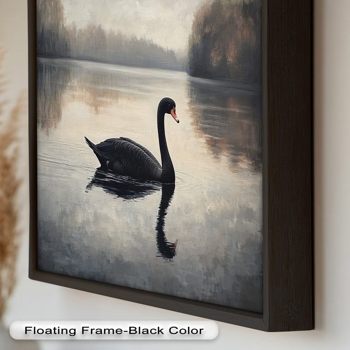 Black Swan at Dusk – Lake Scene Oil Painting