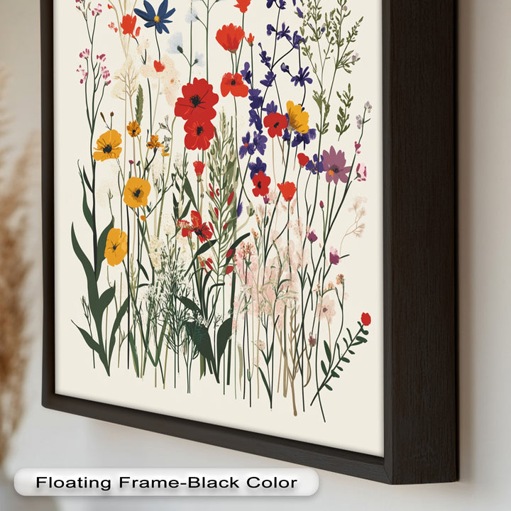 Wild Meadow Bloom – Farbenfrohes botanisches Ölgemälde im Boho-Stil