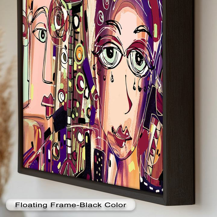 Whispers in Color – Dual Faces with Expressive Eyes Picasso Oil Painting