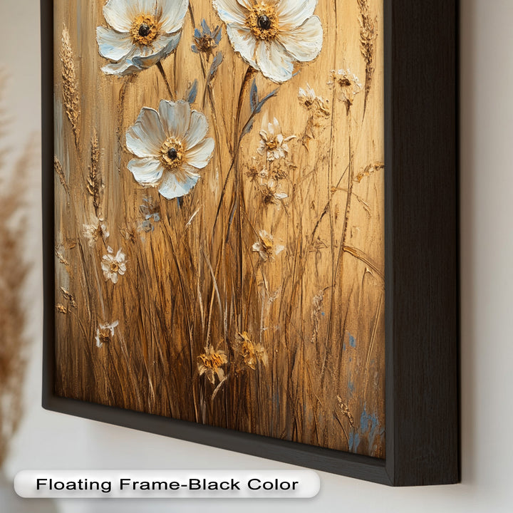 White Wildflowers in Wheat Field - Oil Painting