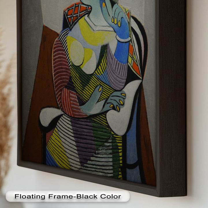 Striped Serenity – Colorful Woman in Hat Picasso Oil Painting