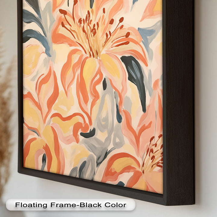 Sunlit Lilies – Abstract Coral Flower Oil Painting