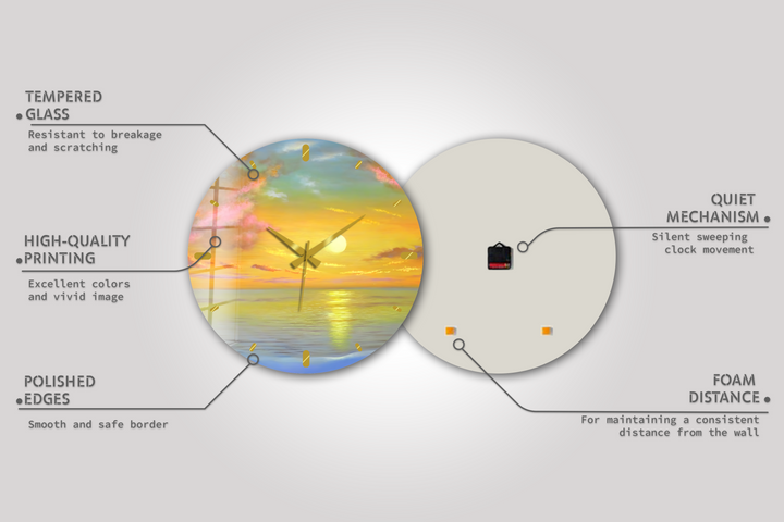 Ocean Sunset Glass Wall Clock – Golden Coastal Decor