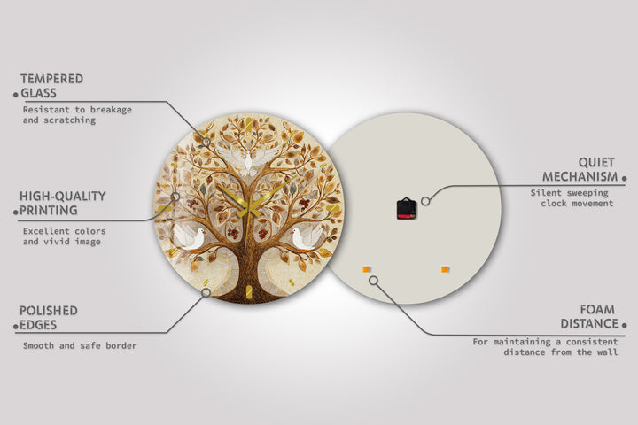 Tree of Life Glass Wall Clock – White Dove Botanical Decor