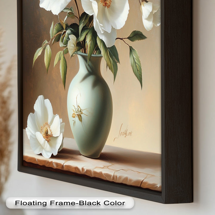 White Peony Still Life – Classic Floral Arrangement Flower Oil Painting