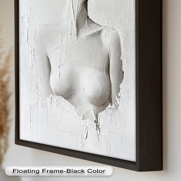 Silent Form – Minimalist White Abstract Female Oil Painting