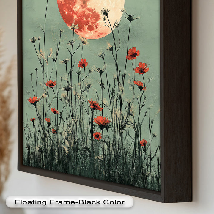 Celestial Wildflowers – Full Moon Over Red Meadow Blooms Oil Painting
