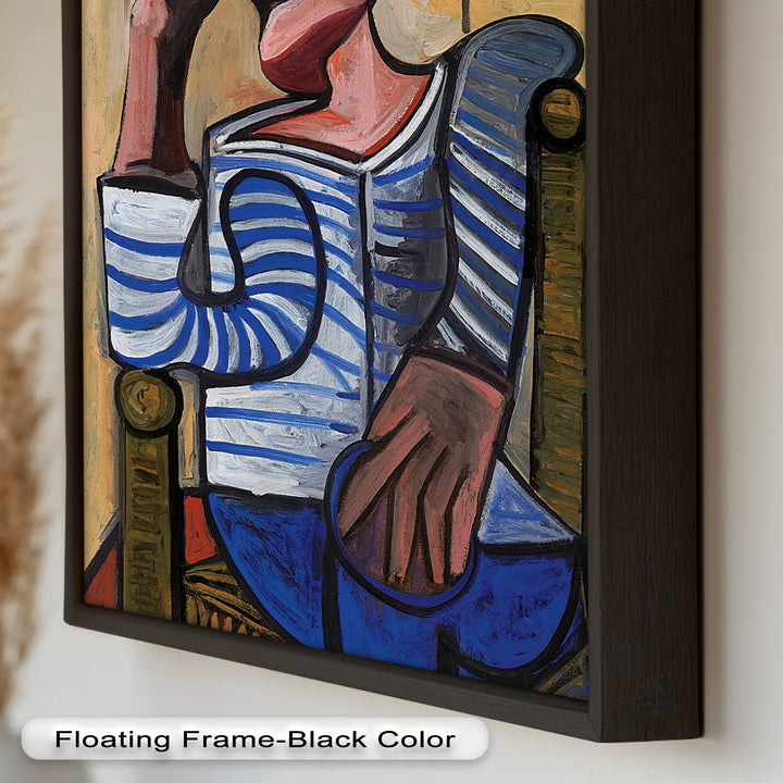 Melancholy in Stripes – Seated Man with Blue Shirt Picasso Oil Painting