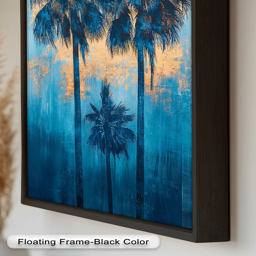Blue Sunset Palms – Tropical Oil Painting