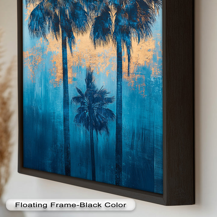 Blue Sunset Palms – Tropical Oil Painting