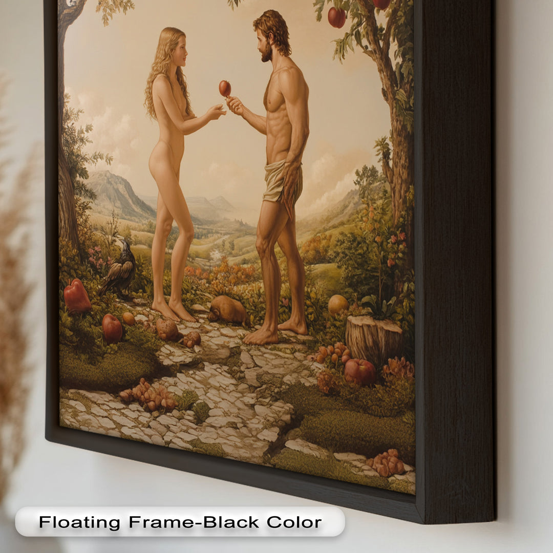The First Temptation – Adam and Eve in Eden Renaissance Oil Painting
