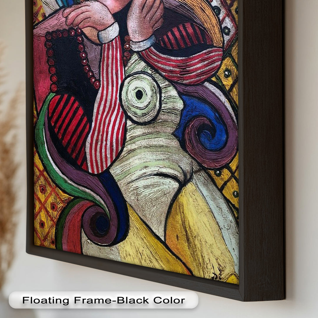 Melancholy in Stripes – Colorful Cubist Woman Portrait Picasso Oil Painting