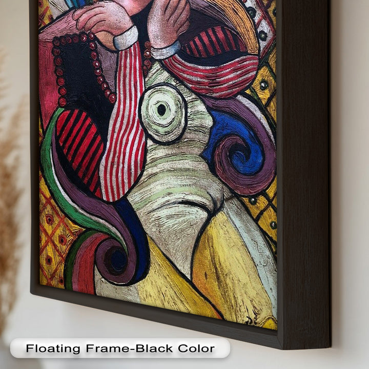 Melancholy in Stripes – Colorful Cubist Woman Portrait Picasso Oil Painting