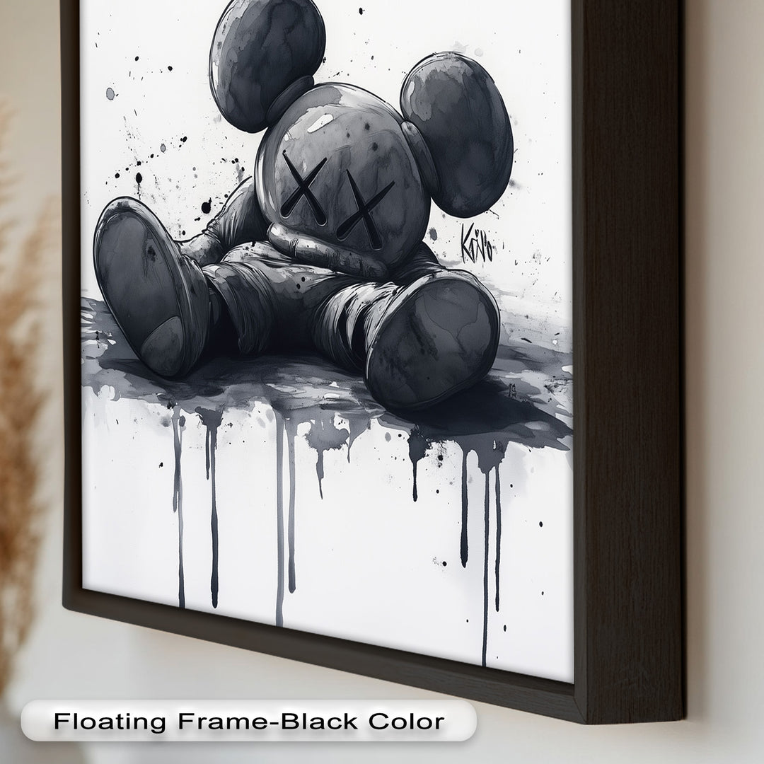 Gefallenes Schweigen – Monochromes KAWS-Ölgemälde