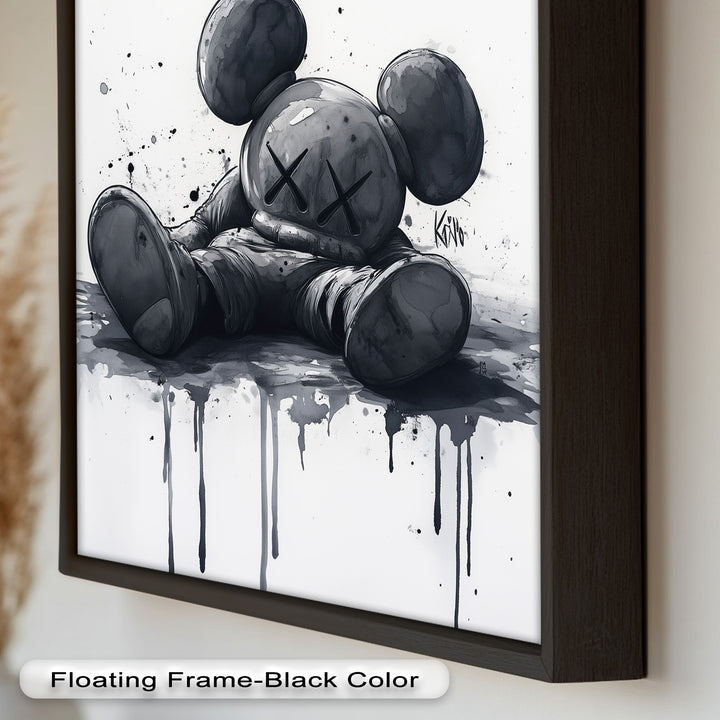 Gefallenes Schweigen – Monochromes KAWS-Ölgemälde