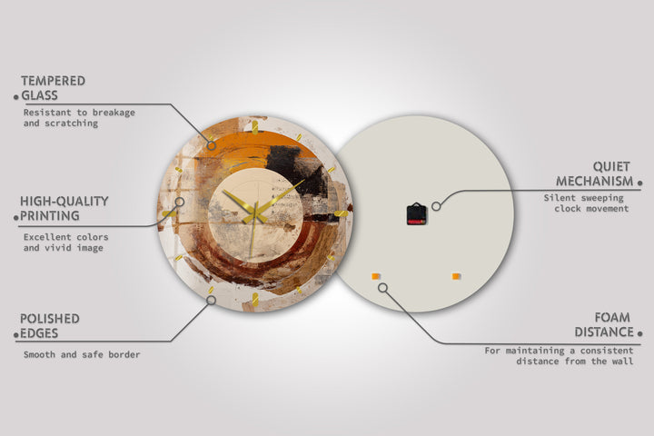 Neutral Abstract Glass Wall Clock – Earth Tone Circle Art