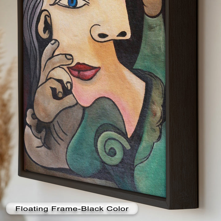 Whimsical Bloom – Surreale Frau mit gelber Blume Picasso Ölgemälde