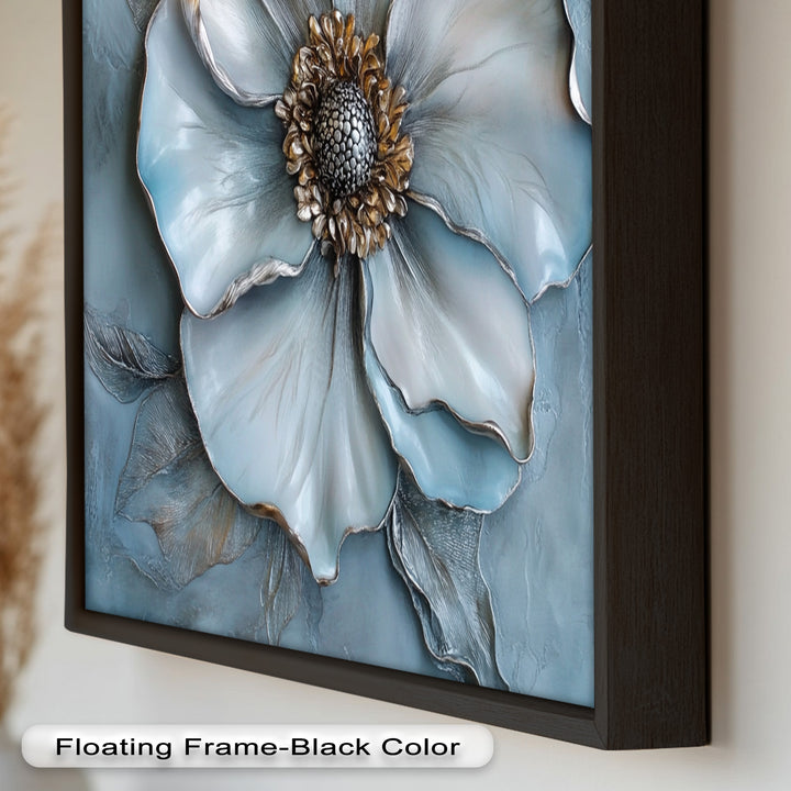Blue Mist Bloom – Sculptural Petal Flower Oil Painting