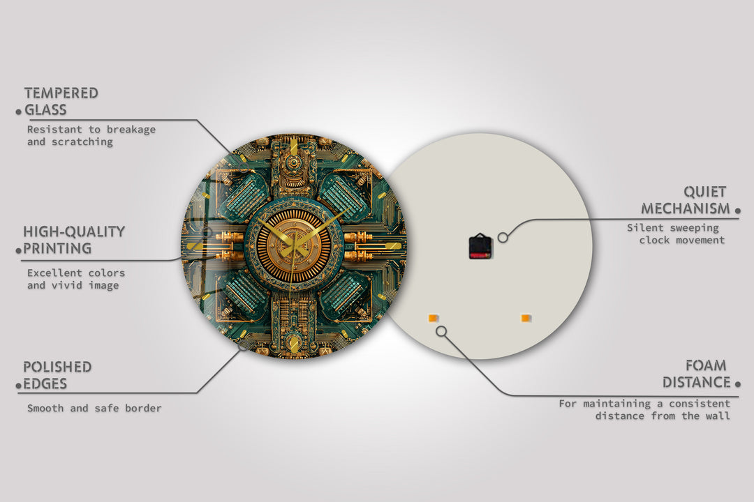 Steampunk-Wanduhr aus Glas – goldenes mechanisches Zahnraddekor
