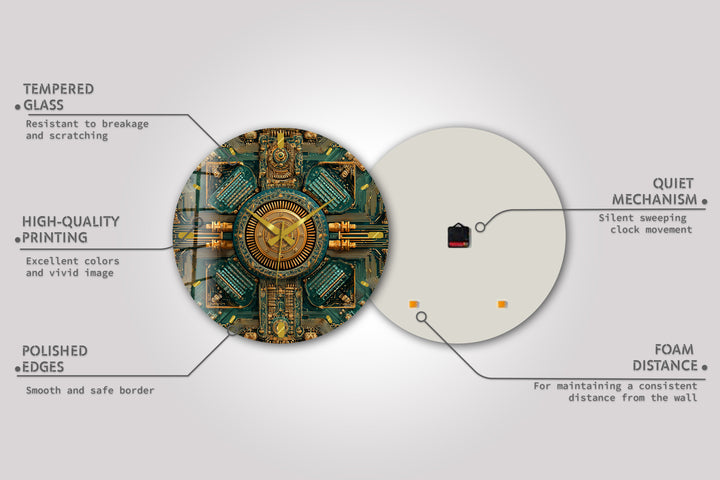 Steampunk-Wanduhr aus Glas – goldenes mechanisches Zahnraddekor