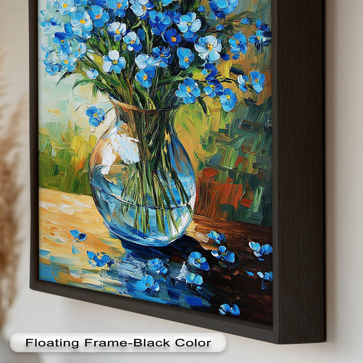 Blue Wildflowers in Vase Wall Art – Floral Oil Painting