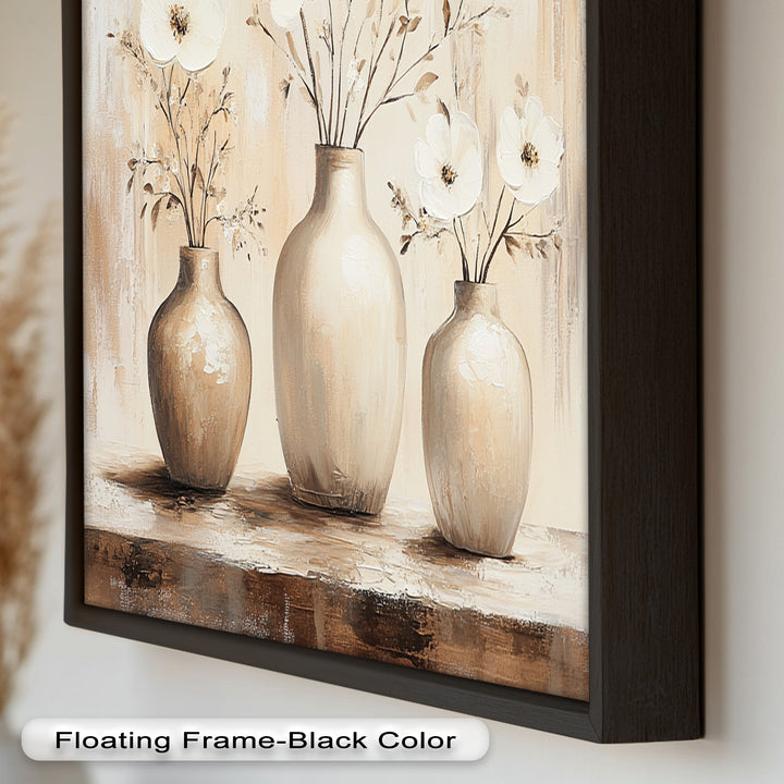 Serenity in Neutral Tones – White Floral Still Life Oil Painting
