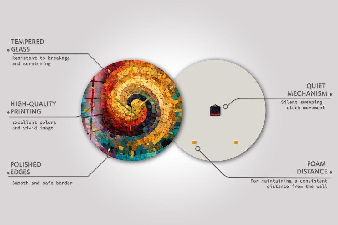 Colorful Spiral Mosaic Glass Wall Clock – Abstract Swirl Decor