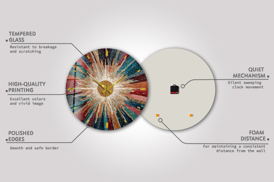 Colorful Sunburst Glass Wall Clock – Radiant Mosaic Art Decor