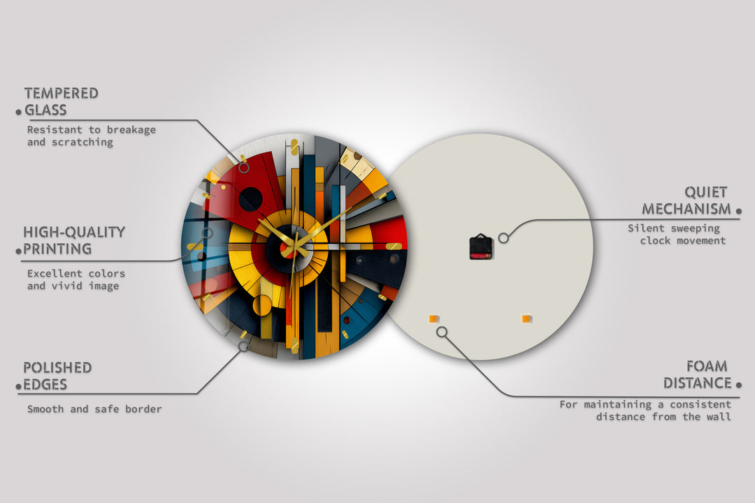 Bauhaus Style Glass Wall Clock – Colorful Geometric Art