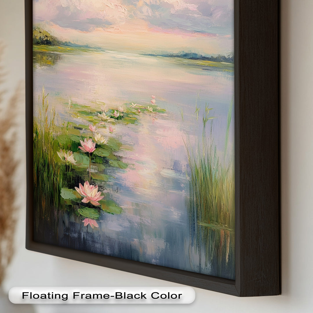 Lotus Tranquility – Seerosen auf pastellfarbenem Seeblumen-Ölgemälde