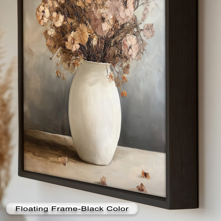 Brown Bouquet in White Vase - Flower Oil Painting