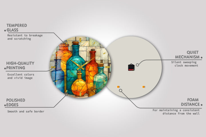 Colorful Glass Bottles Wall Clock – Mediterranean Decor